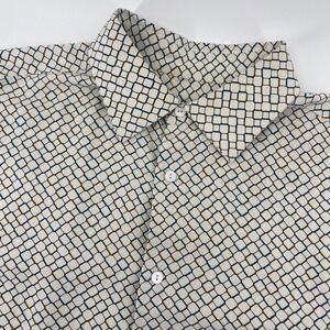Jhane Barnes Button Down Shirt Mens XL White Geometric 100% Silk Short Sleeve